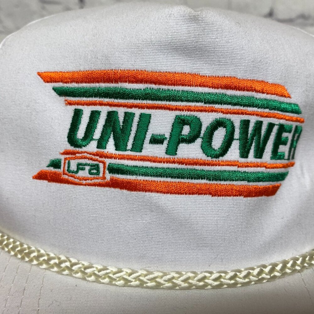 Vintage Farmer Hat Rope Cap Strap Belt White Uni-Power UFA Petroleum Fuel - Picture 7 of 9